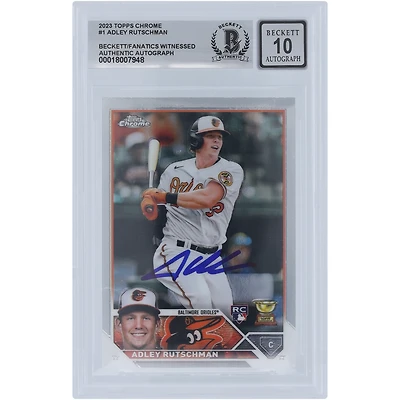 Adley Rutschman Baltimore Orioles Autographed 2023 Topps Chrome #1 Beckett Fanatics Witnessed Authenticated 10 Rookie Card