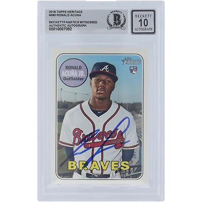 Ronald Acuna Jr. Atlanta Braves Autographed 2018 Topps Heritage #580 Beckett Fanatics Witnessed Authenticated 10 Rookie Card