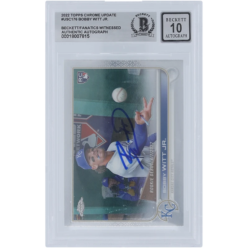 Bobby Witt Jr. Kansas City Royals Autographed 2022 Topps Chrome #USC176 Beckett Fanatics Witnessed Authenticated Rookie Card
