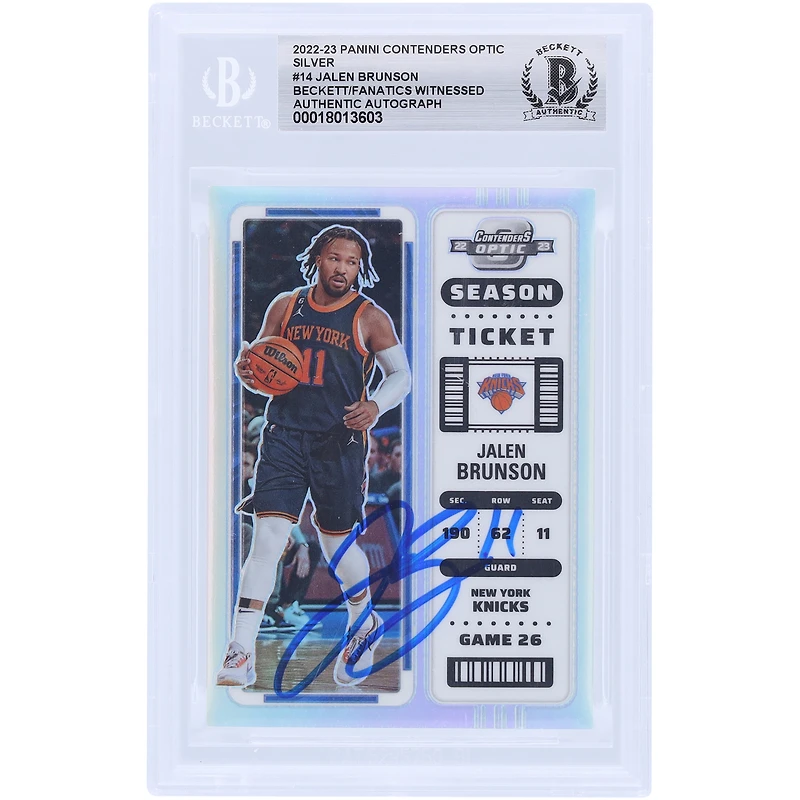 Jalen Brunson New York Knicks Autographed 2022-23 Panini Contenders Optic Silver #14 Beckett Fanatics Witnessed Authenticated Card