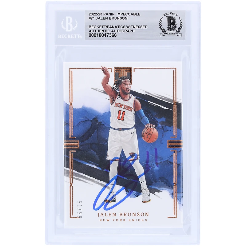 Jalen Brunson New York Knicks Autographed 2022-23 Panini Impeccable #71 #/99 Beckett Fanatics Witnessed Authenticated Card