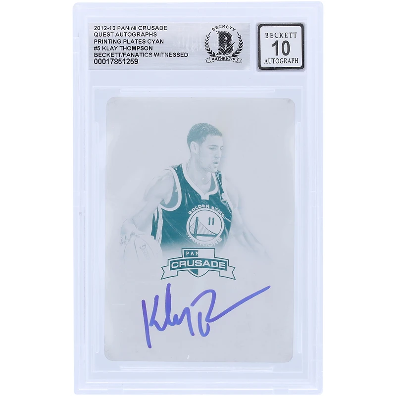 Klay Thompson Golden State Warriors Autographed 2012-13 Panini Crusade Quest Cyan Printing Plate #5 #1/1 Beckett Fanatics Witnessed Authenticated 10 Rookie Card
