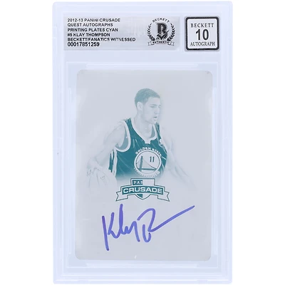 Klay Thompson Golden State Warriors Autographed 2012-13 Panini Crusade Quest Cyan Printing Plate #5 #1/1 Beckett Fanatics Witnessed Authenticated 10 Rookie Card