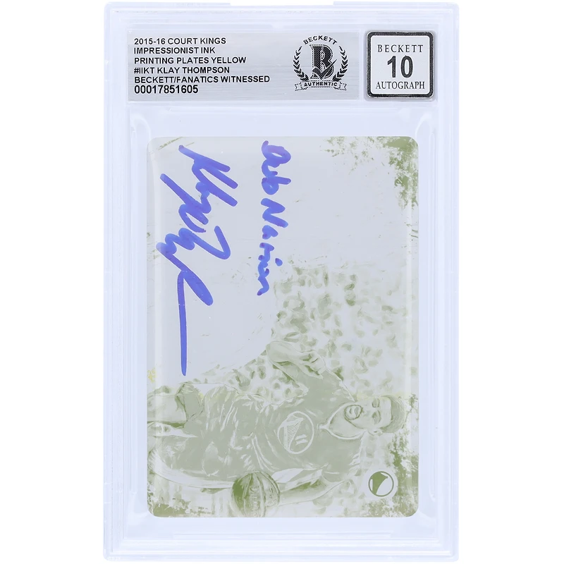 Klay Thompson Golden State Warriors Autographed 2015-16 Panini Court Kings Impressionist Ink Yellow Printing Plate #II-KT #1/1 Beckett Fanatics Witnessed Authenticated 10 Card with "Dub Nation" Inscription