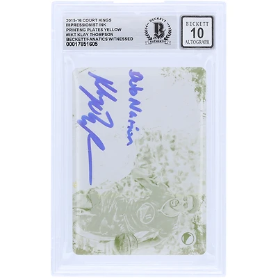 Klay Thompson Golden State Warriors Autographed 2015-16 Panini Court Kings Impressionist Ink Yellow Printing Plate #II-KT #1/1 Beckett Fanatics Witnessed Authenticated 10 Card with "Dub Nation" Inscription