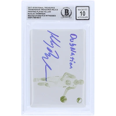 Klay Thompson Golden State Warriors Autographed 2017-18 Panini National Treasures Tremendous Treasures Yellow Printing Plate #TTR-3 #1/1 Beckett Fanatics Witnessed Authenticated 10 Card with "Dub Nation" Inscription