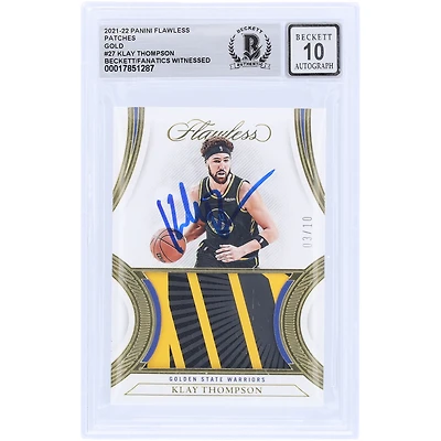 Klay Thompson Golden State Warriors Autographed 2021-22 Panini Flawless Gold GU Tri-Color Relic #PT-KTH #3/10 Beckett Fanatics Witnessed Authenticated 10 Card