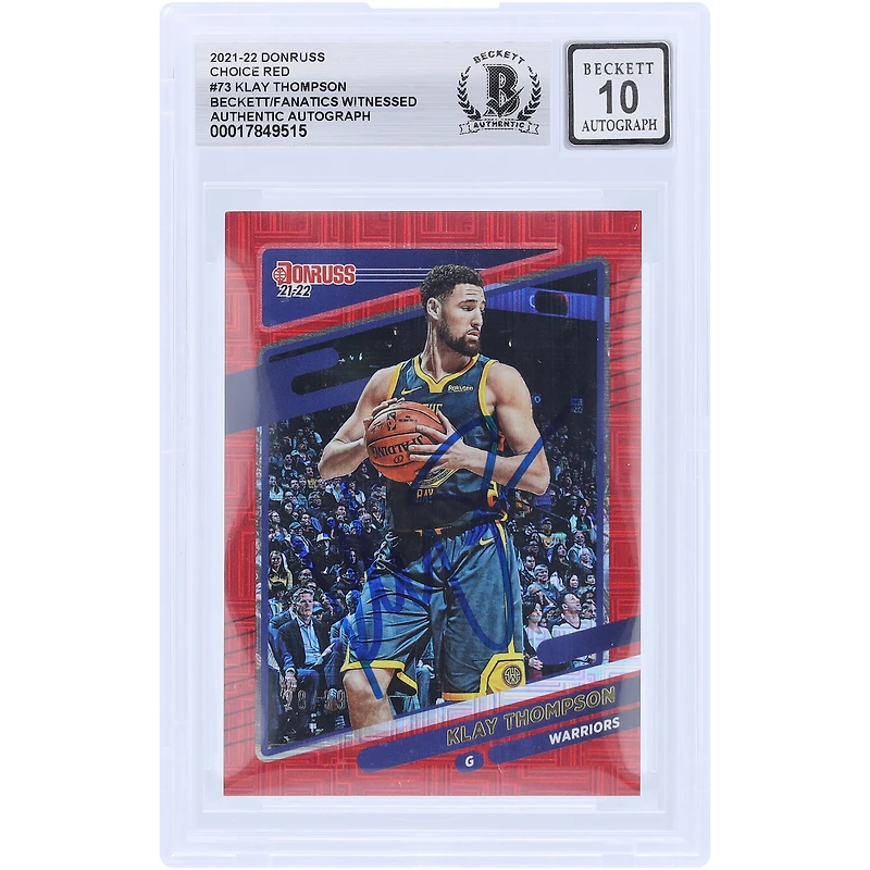 Klay Thompson Golden State Warriors Autographed 2021-22 Panini Donruss Choice Red #73 #/99 Beckett Fanatics Witnessed Authenticated 10 Card