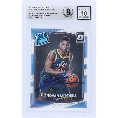Donovan Mitchell Utah Jazz Autographed 2017-18 Panini Donruss Optic #188 Beckett Fanatics Witnessed Authenticated 10 Rookie Card