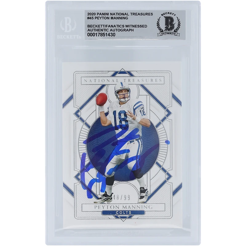 Peyton Manning Indianapolis Colts Autographed 2020 Panini National Treasures #45 #/99 Beckett Fanatics Witnessed Authenticated 10 Card