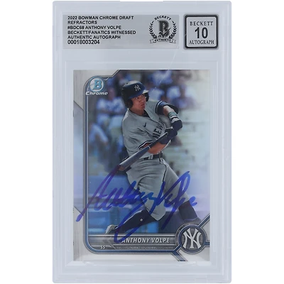 Anthony Volpe New York Yankees Autographed 2022 Bowman Chrome Draft Refractor #BDC-68 Beckett Fanatics Witnessed Authenticated 10 Card