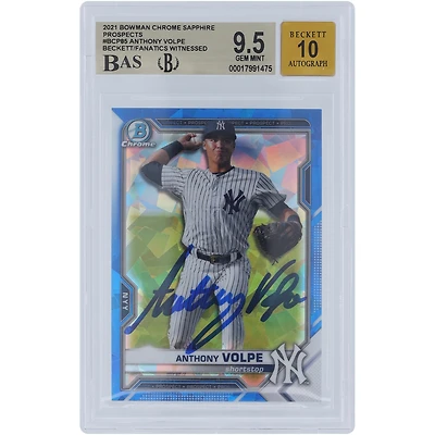 Anthony Volpe New York Yankees Autographed Bowman Chrome Prospects Sapphire #BCP- Beckett Fanatics Witnessed Authenticated / Card