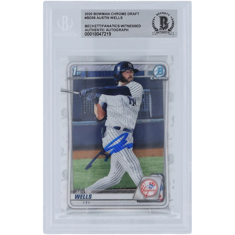 Austin Wells New York Yankees Autographed 2020 Bowman Chrome Draft #BD-56 Beckett Fanatics Witnessed Authenticated / Card