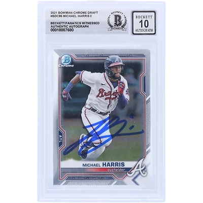 Michael Harris II Atlanta Braves Autographed 2021 Bowman Chrome Draft #BDC-86 Beckett Fanatics Witnessed Authenticated 10 Card
