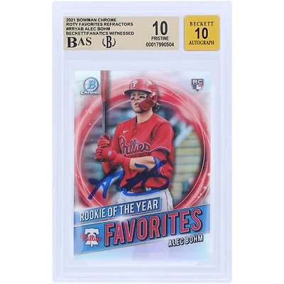 Alec Bohm Philadelphia Phillies Autographed 2021 Bowman Chrome Rookie of the Year Favorites Refractor #RRY-AB Beckett Fanatics Witnessed Authenticated 10/10 Rookie Card - 10,10,10,9.5 Subgrades