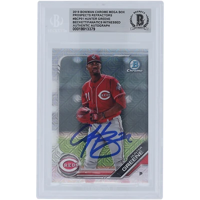 Hunter Greene Cincinnati Reds Autographed 2019 Bowman Chrome Prospects Mega Box Refractor #BCP-51 Beckett Fanatics Witnessed Authenticated Card