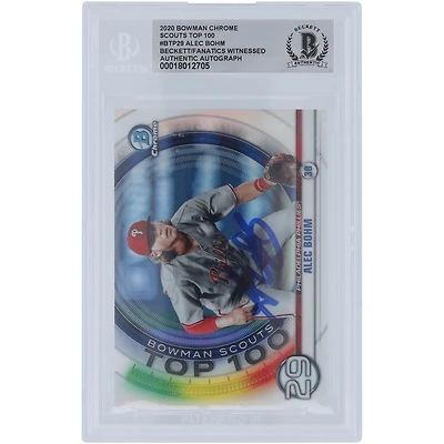 Alec Bohm Philadelphia Phillies Autographed 2020 Bowman Chrome Scouts Top 100 #BTP-29 Beckett Fanatics Witnessed Authenticated Card