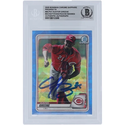Hunter Greene Cincinnati Reds Autographed 2020 Bowman Chrome Prospects Sapphire #BCP-47 Beckett Fanatics Witnessed Authenticated Card