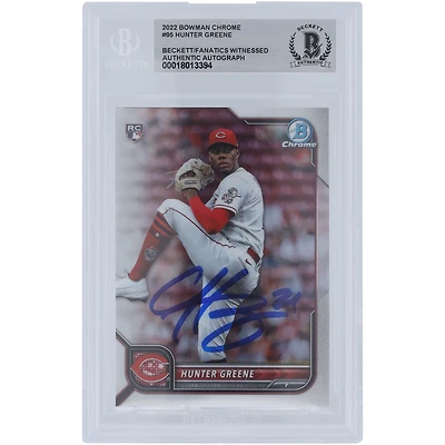 Hunter Greene Cincinnati Reds Autographed 2022 Bowman Chrome #95 Beckett Fanatics Witnessed Authenticated Rookie Card