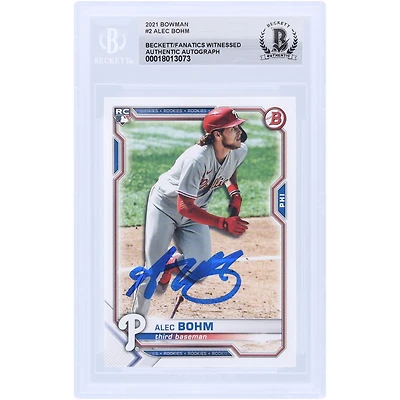 Alec Bohm Philadelphia Phillies Autographed 2021 Bowman #2 Beckett Fanatics Witnessed Authenticated Rookie Card