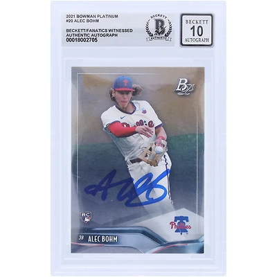 Alec Bohm Philadelphia Phillies Autographed 2021 Bowman Platinum #20 Beckett Fanatics Witnessed Authenticated 10 Rookie Card