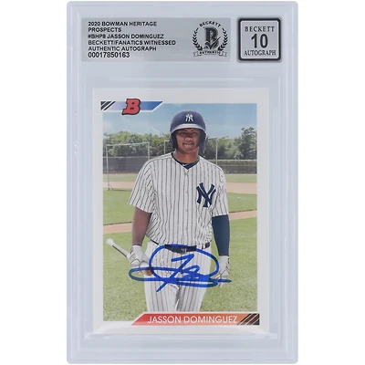 Jasson Domínguez New York Yankees Autographed 2020 Bowman Heritage Prospects #BHP-8 Beckett Fanatics Witnessed Authenticated 10 Card