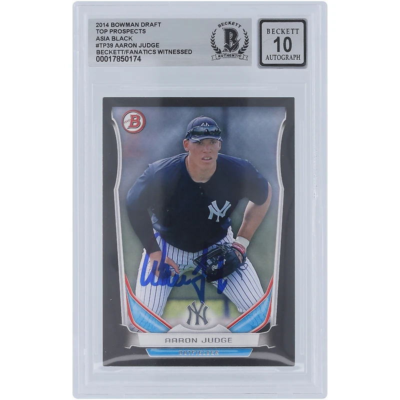 Aaron Judge New York Yankees Autographed 2014 Bowman Draft Asia Black #TP-39 Beckett Fanatics Witnessed Authenticated 10 Card