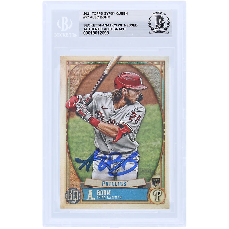 Alec Bohm Philadelphia Phillies Autographed 2021 Topps GQ #57 Beckett Fanatics Witnessed Authenticated Rookie Card