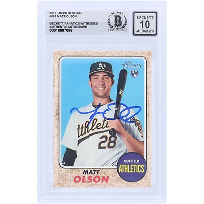 Matt Olson Oakland Athletics Autographed 2017 Topps Heritage #681 Beckett Fanatics Witnessed Authenticated 10 Rookie Card