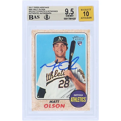 Matt Olson Oakland Athletics Autographed 2017 Topps Heritage #681 Beckett Fanatics Witnessed Authenticated /10 Rookie Card