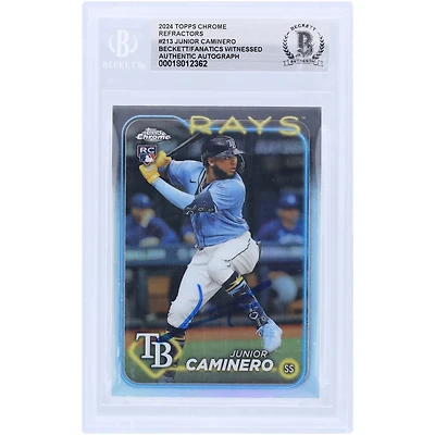 Junior Caminero Tampa Bay Rays Autographed 2024 Topps Chrome Refractor #213 Beckett Fanatics Witnessed Authenticated Rookie Card