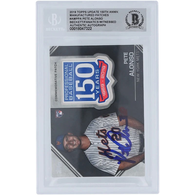 Pete Alonso New York Mets Autographed 2019 Topps Update 150th Anniversary Commemorative Relic #AMP-PA Beckett Fanatics Witnessed Authenticated Rookie Card