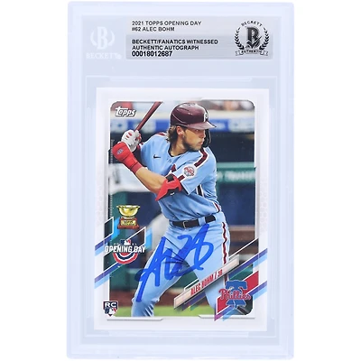 Alec Bohm Philadelphia Phillies Autographed 2021 Topps Opening Day #62 Beckett Fanatics Witnessed Authenticated Rookie Card