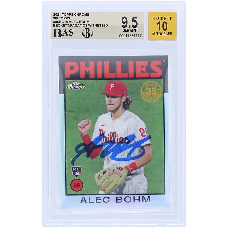 Alec Bohm Philadelphia Phillies Autographed 2021 Topps Chrome '86 Topps #86BC-14 Beckett Fanatics Witnessed Authenticated 9.5/10 Rookie Card