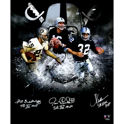 Fred Biletnikoff, Marcus Allen & Jim Plunkett Oakland Raiders Autographed 20" x 24" Collage Print with Multiple Super Bowl MVP Inscriptions