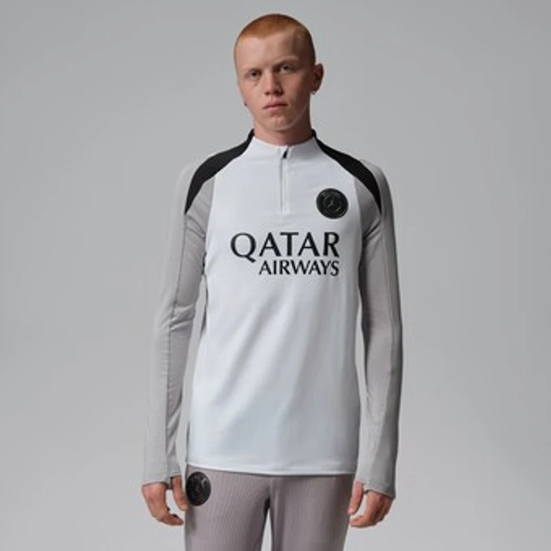 Men's Jordan Brand  White Paris Saint-Germain Strike Drill Quarter-Zip Long Sleeve Dri-FIT Top