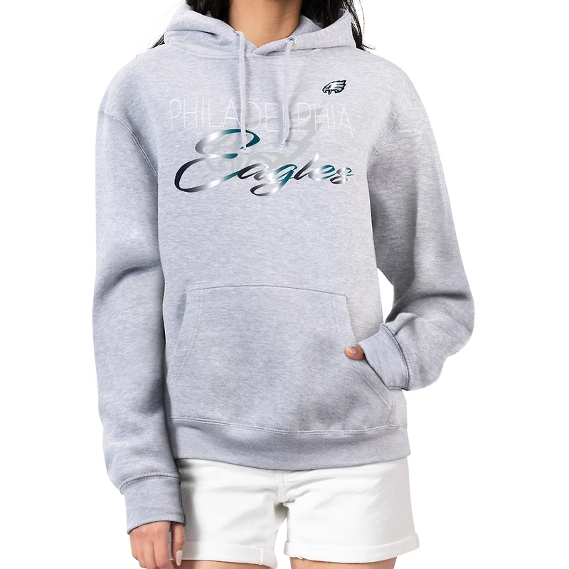 Women's G-III 4Her by Carl Banks Gray Philadelphia Eagles Shadow Logo Fleece Pullover Hoodie