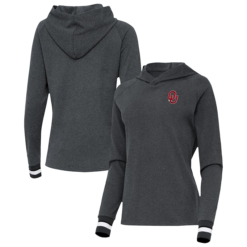 Women's Antigua Heather Charcoal Oklahoma Sooners Trek Pullover Hoodie