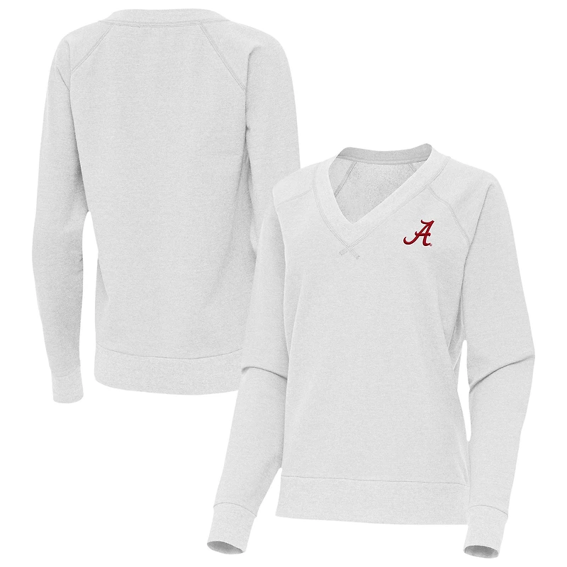 Women's Antigua Heather Gray Alabama Crimson Tide Varsity V-Neck Tri-Blend Pullover Sweatshirt