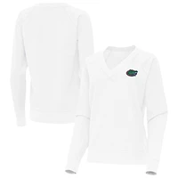 Women's Antigua White Florida Gators Varsity V-Neck Tri-Blend Pullover Sweatshirt