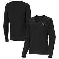 Women's Antigua Heather Black Georgia Bulldogs Varsity V-Neck Tri-Blend Pullover Sweatshirt