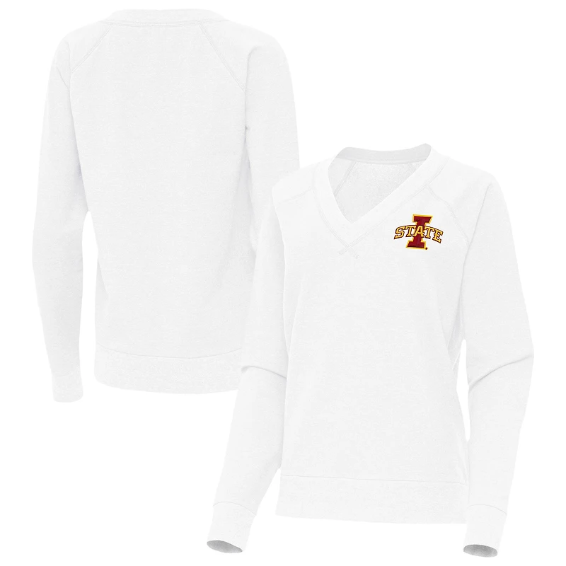 Women's Antigua White Iowa State Cyclones Varsity V-Neck Tri-Blend Pullover Sweatshirt