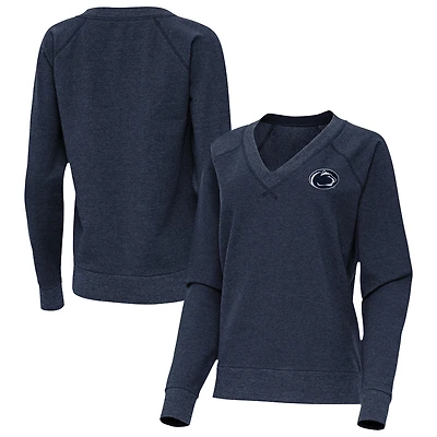 Women's Antigua Heather Navy Penn State Nittany Lions Varsity V-Neck Tri-Blend Pullover Sweatshirt
