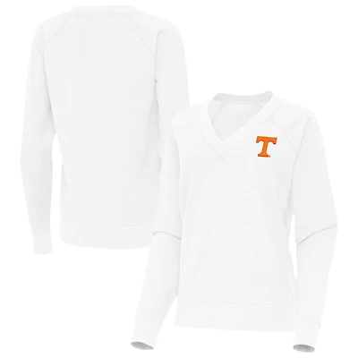 Women's Antigua White Tennessee Volunteers Varsity V-Neck Tri-Blend Pullover Sweatshirt