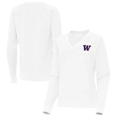 Women's Antigua White Washington Huskies Varsity V-Neck Tri-Blend Pullover Sweatshirt