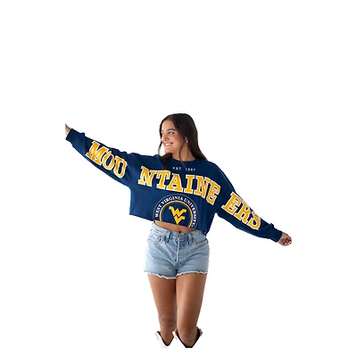 Women's Gameday Social Navy West Virginia Mountaineers Phipps Cropped Sweatshirt