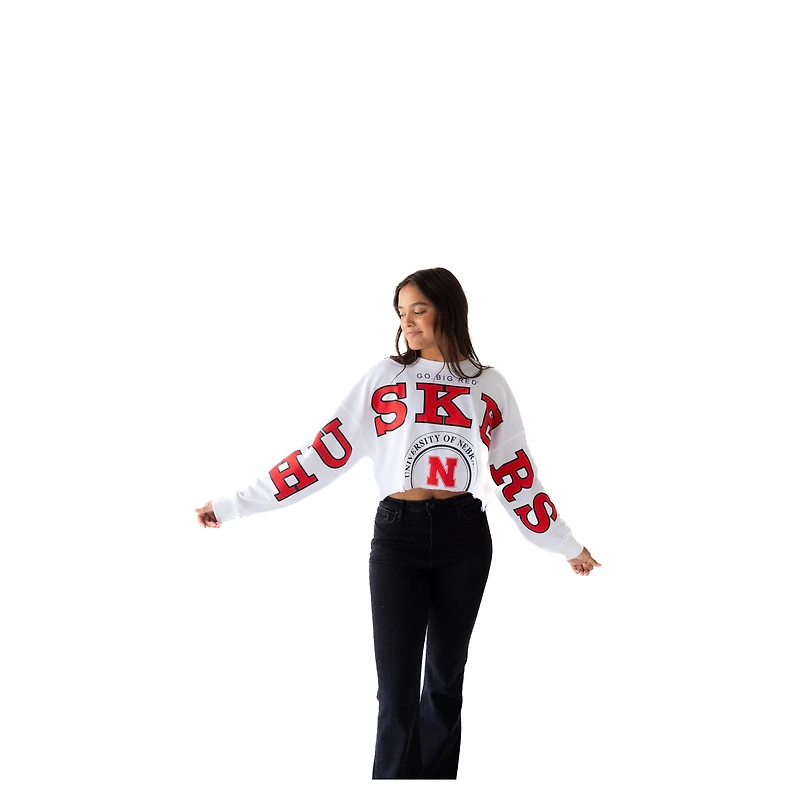 Women's Gameday Social White Nebraska Huskers Phipps Cropped Sweatshirt