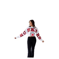 Women's Gameday Social White Nebraska Huskers Phipps Cropped Sweatshirt