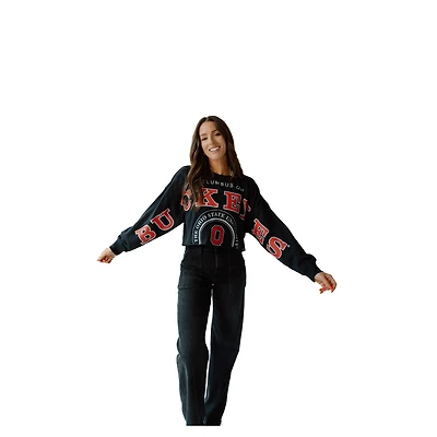 Women's Gameday Social Black Ohio State Buckeyes Phipps Cropped Sweatshirt