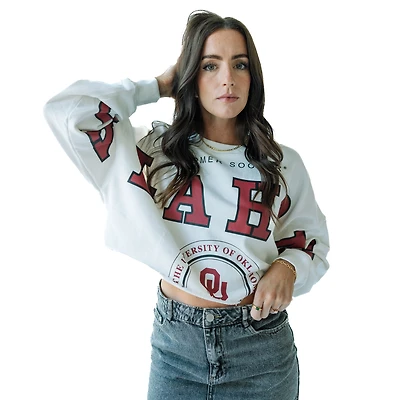 Women's Gameday Social White Oklahoma Sooners Phipps Cropped Sweatshirt